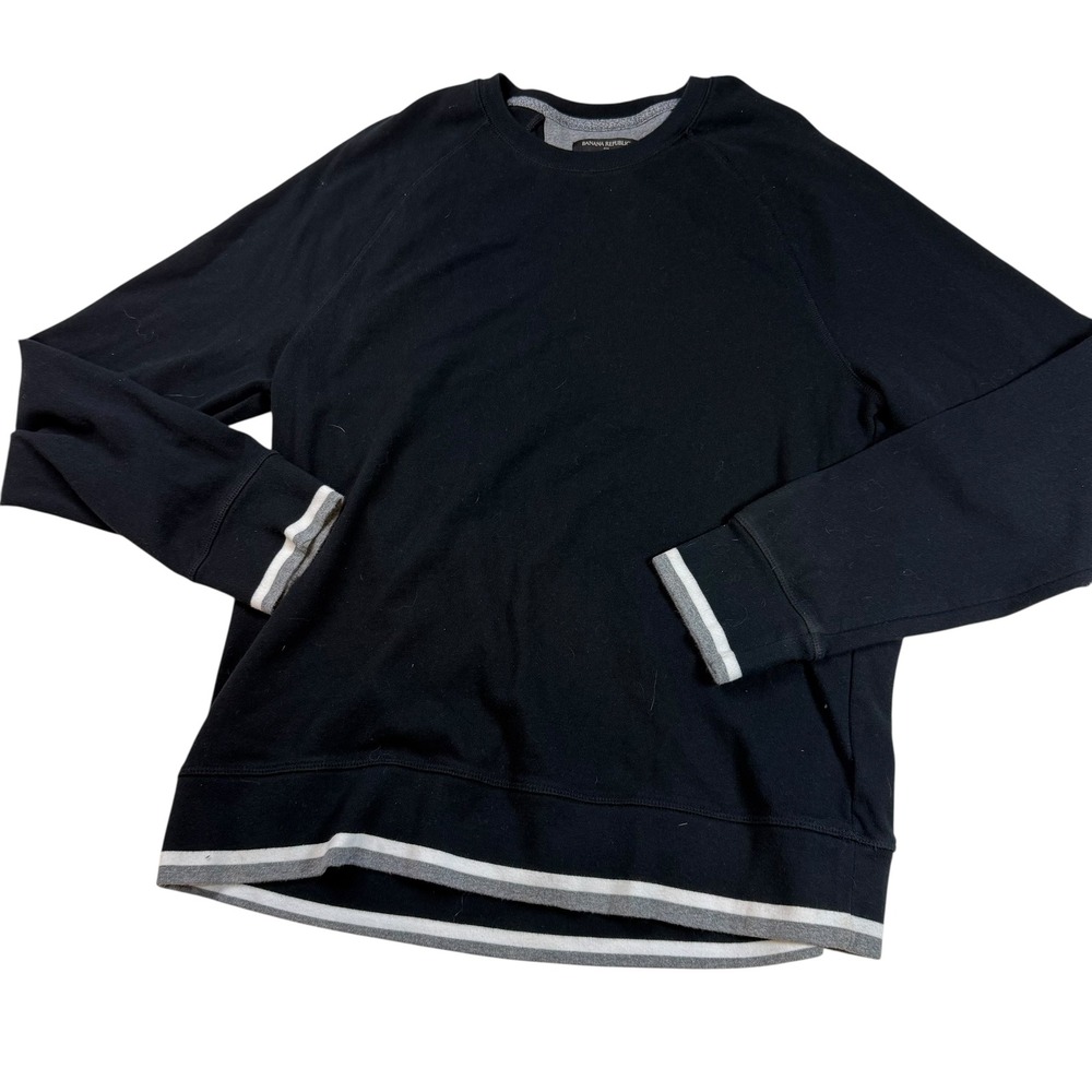 Banana Republic Mens Black‎ Long Sleeve Crew Neck Sweatshirt Striped Trim L